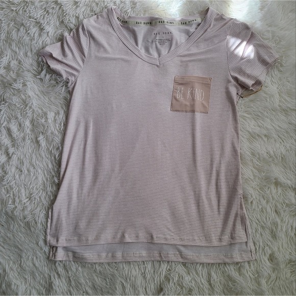 Rae Dunn Striped Hilo Hem Heather Pink Be Kind PJ Top NWT SZ S - Picture 8 of 8